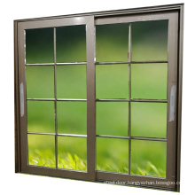 Bedroom aluminum alloy glass grill sliding door with grid aluminum